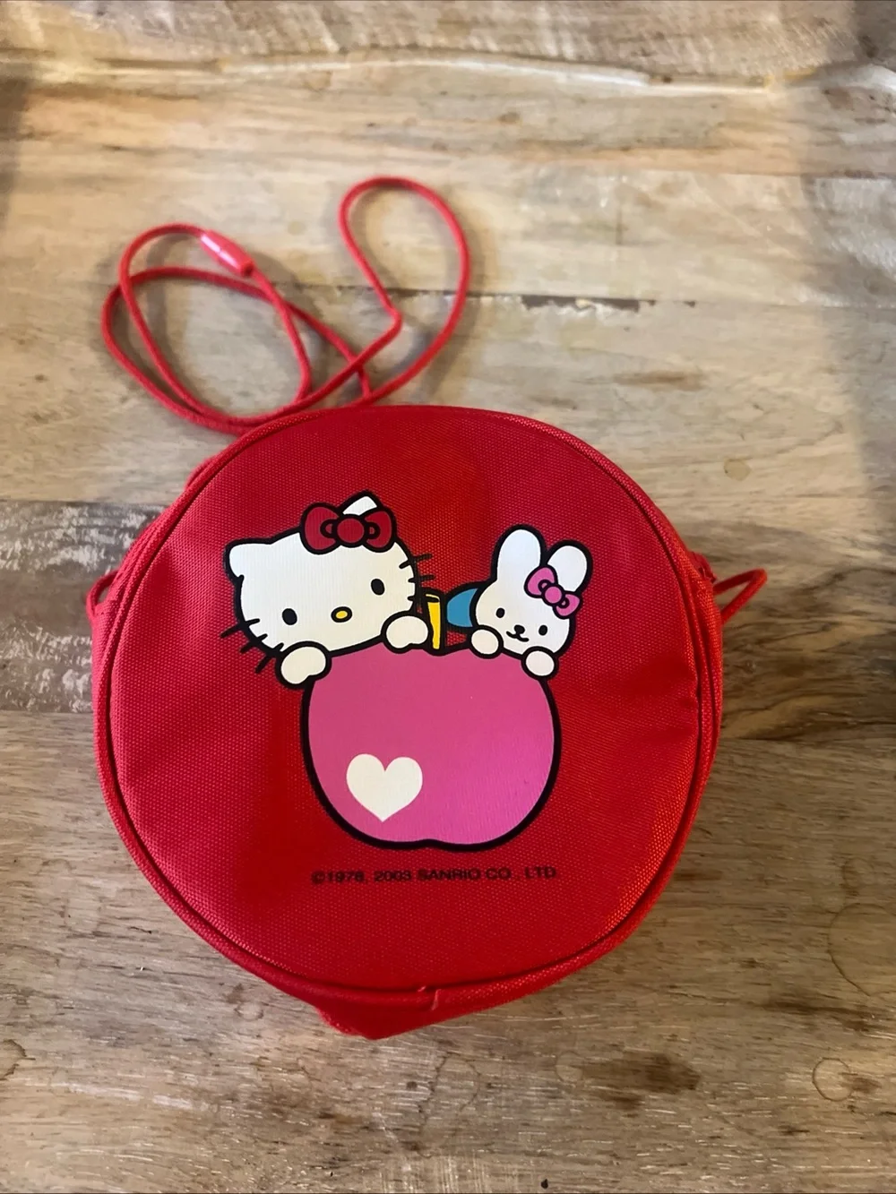 Sanrio Hello Kitty Red and Pink Round Kids Crossbody Bag Vtg 2003